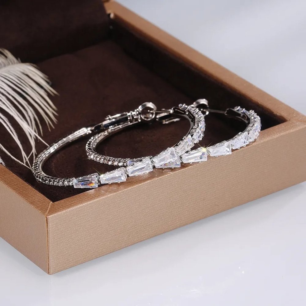 COPY - HOT SELLER 925 Sterling Silver White Sapphire Hoop Earrings - Picture 3 of 8